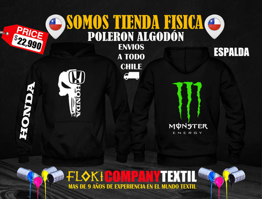 Poleron HONDA Pecho y Espalda Con Logo Monster